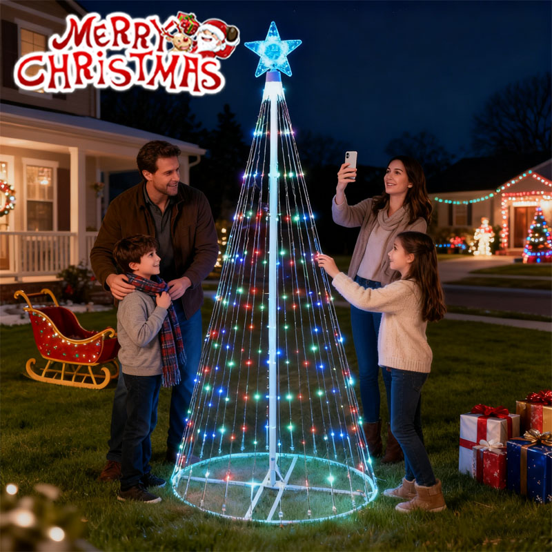 Smart Garden Lighting System - LED-waterval lichtslingers op zonne-energie Kerstboomtopper Vijfpunts